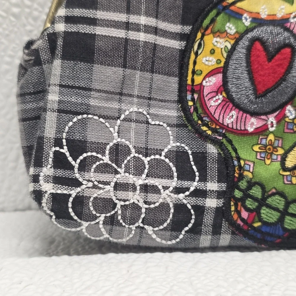 Karma Black Plaid Multicolor Embroidered Sugar Skull Clasp Purse Clutch NWT